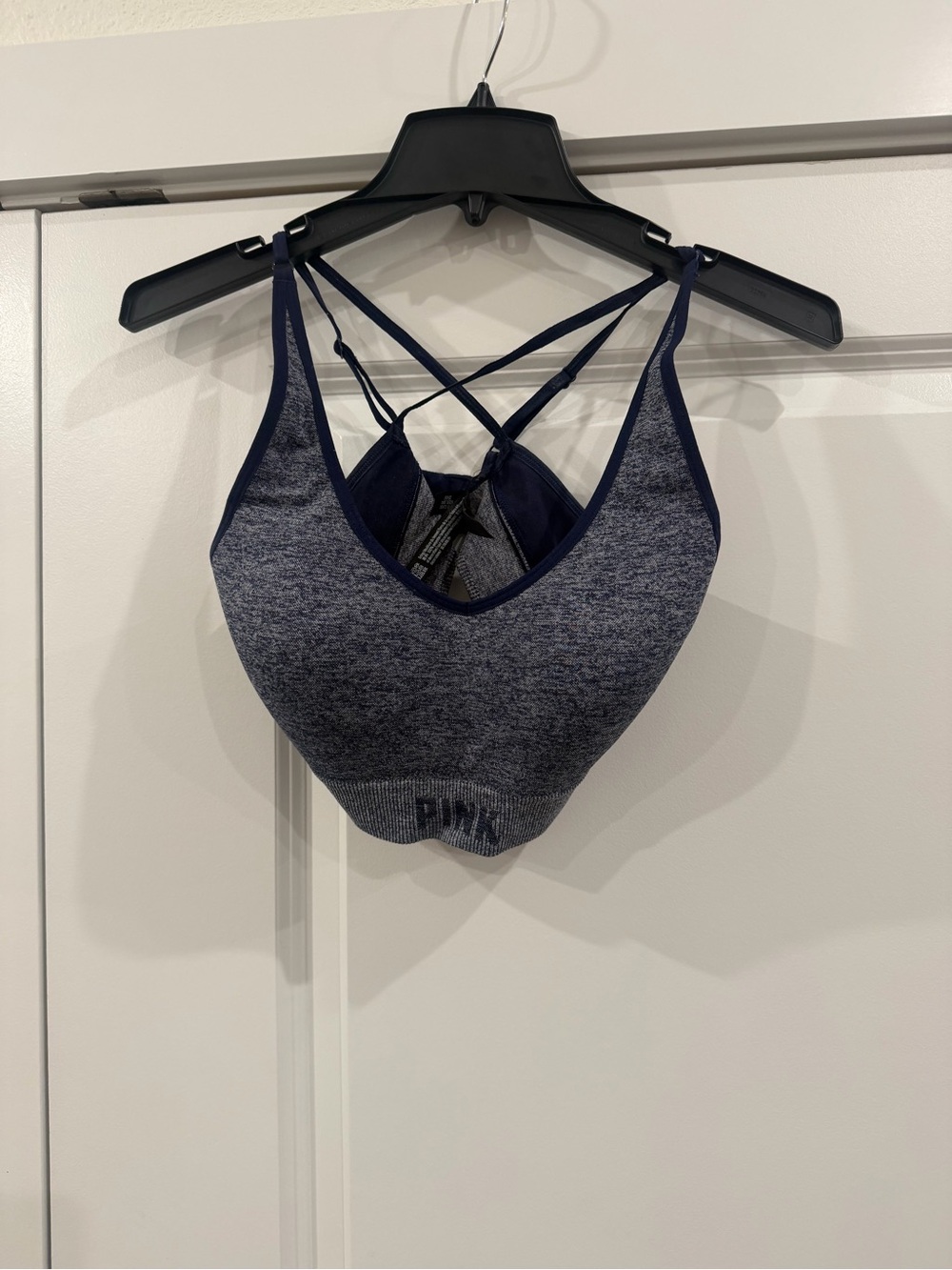 PINK Victoria's Secret Seamless Navy Heather Sprts Bralette with Strappy Back
